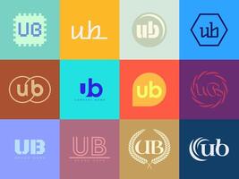 UB logo template. Letter u and b logotype. Set different classic serif lettering and modern bold text with design elements. Initial font typography. vector