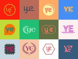 YE logo company template. Letter y and e logotype. Set different classic serif lettering and modern bold text with design elements. Initial font typography. vector