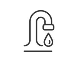 Minimalist line art of a dripping faucet, symbolizing conservation, plumbing, or hygiene. Ideal for websites, apps, and infographics related to water, health, or home maintenance. vector