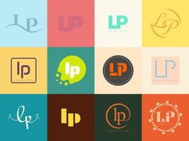 LP logo company template. Letter l and p logotype. Set different classic serif lettering and modern bold text with design elements. Initial font typography. vector