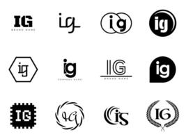 IG logo template. Letter i and g logotype. Set different classic serif lettering and modern bold text with design elements. Initial font typography. vector