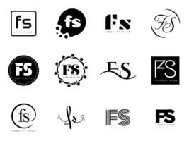 FS logo company template. Letter f and s logotype. Set different classic serif lettering and modern bold text with design elements. Initial font typography. vector
