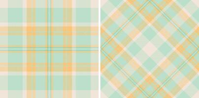 Pastel plaid patterns in mint green and peach. Perfect for textile design, wrapping paper, scrapbooking, or website backgrounds. Soft, calming aesthetic evokes feelings of spring and tranquility. vector