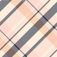 Elegant diagonal plaid pattern in soft peach and pink hues, accented by navy lines. Perfect for textile design, fashion, or website backgrounds. vector