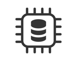 Minimalist icon depicting a computer chip housing a database. Represents data storage, processing, and server technology. Ideal for tech, IT, or web design projects. vector
