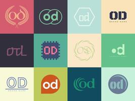 OD logo template. Letter o and d logotype. Set different classic serif lettering and modern bold text with design elements. Initial font typography. vector