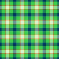 Vibrant plaid pattern with shades of green, blue and orange. Classic design for textile, background, or graphic element, evoking rustic charm. vector