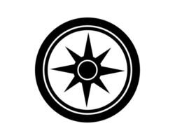 Clean black white graphic design featuring a compass rose. Symbolizes navigation, guidance, direction. Versatile for travel, exploration, or tech projects. vector