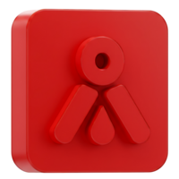 Abstract Red 3D Icon on Square Button png