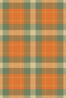 Warm autumnal plaid pattern in orange, green, and beige. Perfect for textile design, fallthemed projects, or creating a cozy and rustic atmosphere. vector