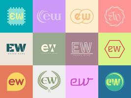 EW logo template. Letter e and w logotype. Set different classic serif lettering and modern bold text with design elements. Initial font typography. vector