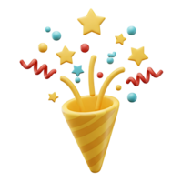 3D Render of a Party Popper with Colorful Confetti png