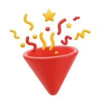 3D Render of Red Cone with Yellow and Red Confetti png