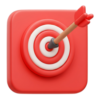 Red 3D Render of Arrow Hitting Bullseye Target png