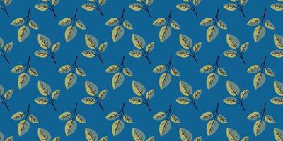 Seamless pattern of stylized leaves on a vibrant blue background. Perfect for textile design, wallpaper, or website backgrounds. vector