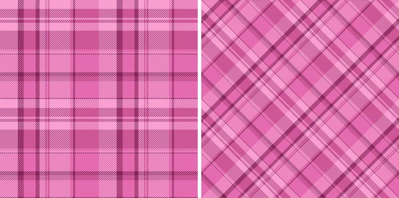 Two chic pink plaid patterns, perfect for textile design, fashion, or web backgrounds. The horizontal and diagonal checks offer versatility.