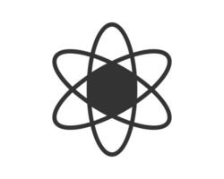 Minimalist atomic icon with orbiting electrons. Represents science, technology, physics, chemistry, energy, innovation. Versatile for web design, apps, education. vector
