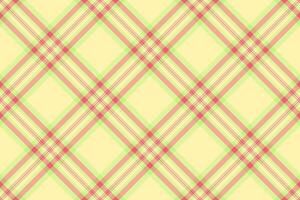 Cheerful plaid pattern in light yellow, pink, and green. Ideal for textiles, backgrounds, or designs requiring a classic, preppy or springtime touch. Festive bright. vector