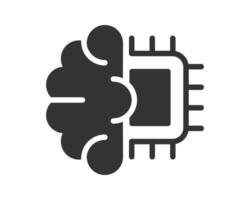 Illustrative icon combining a human brain with a computer chip. Represents artificial intelligence, technology, and innovation. Great for tech, science, and future concepts. vector