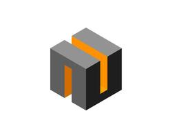 Abstract 3D isometric design. Modern geometric cube with vibrant orange accent. Represents innovation, technology, or architecture. Ideal for corporate branding, websites, and presentations. vector