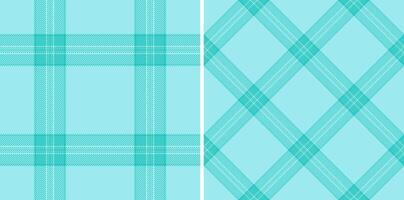 Pair of pastel teal plaid seamless patterns. Perfect for textile design, website backgrounds, or scrapbooking. Versatile and stylish, these repeating textures offer a fresh, modern aesthetic. vector