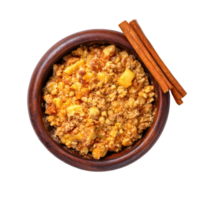 Apple crumble with cinnamon sticks isolate on transparent background. png