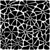 Pattern with monochrome flowers in groove style in square format. vector