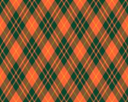 Vibrant diagonal plaid pattern in autumnal orange, green, and brown hues. Perfect for fallthemed designs, textiles, or website backgrounds. Evokes warmth, tradition, and a touch of rustic charm. vector