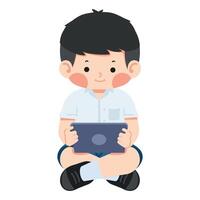 Illustration of a Boy Student Using a Tablet vector