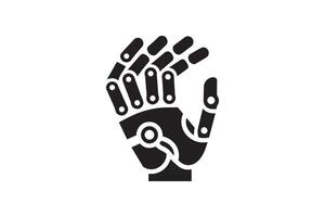 The robot hand is shown in black and white vector