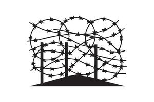 Barbed wire fence with barbed wire fence symbol isolated on white background vector