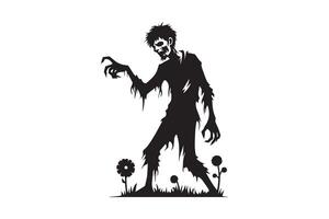 A silhouette of a zombie with a flower in its hand vector