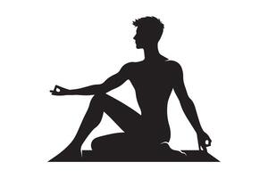 Silhouette of a man sitting in a yoga pose vector