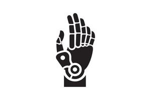 The hand of a robot is shown in black and white vector