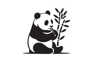 A panda bear eating bamboo on a white background vector