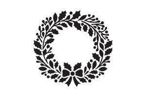 A black and white drawing of a wreath with leaves vector
