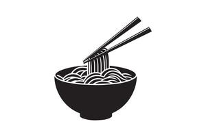 Noodles and chopsticks in a bowl icon vector