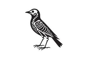 A black and white illustration of a bird with a skeleton vector