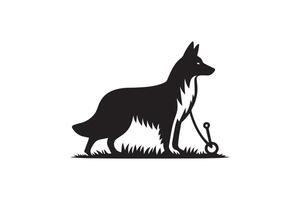 A black and white silhouette of a dog with a chain vector