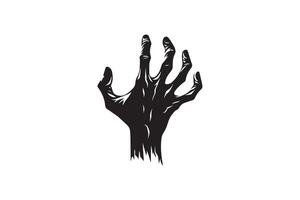 A black and white illustration of a hand with a zombie face vector