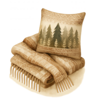 A pillow with a blanket and a tree pattern png