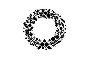 A black and white illustration of a wreath vector