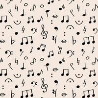 Hand drawn pattern with music notes and rests for Global Music Events. pattern with playful hand drawn music elements on pastel background. Ideal for posters, wraps, or fabric. vector