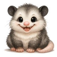 An opossum is smiling and sitting on a white background png