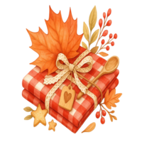 A red and white checkered cloth with a maple leaf and a spoon png