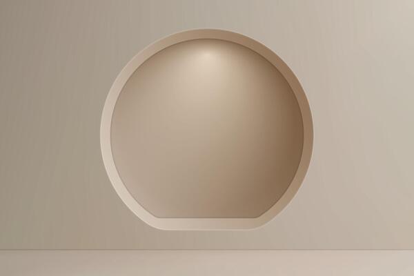 Circular cutout niche in beige wall with soft overhead lighting
