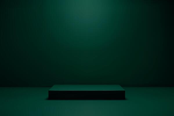 Dark green stage background with central display platform