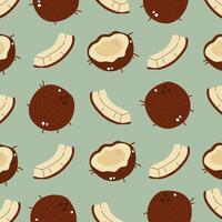 Abstract tropical summer pattern with coconut in cartoon flat style. Design for wallpaper, prints, textile, wrapping paper, background. Hand drawn illustration vector