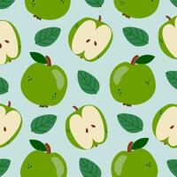 Abstract juicy fruit pattern in cartoon flat style. Green apple simple background for prints, textile, design for various products. Fresh organic healthy fruit hand drawn illustration vector