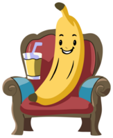 Cartoon Banana Relaxing on a Chair with Drink png